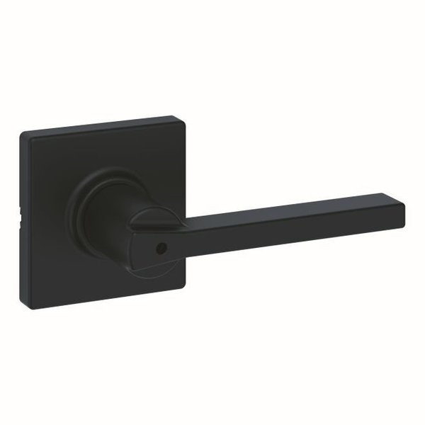 Kwikset Casey Lever with Square Rose Privacy Door Lock with 6AL Latch and RCS Strike Matte Black Finish 300CSLSQT-514